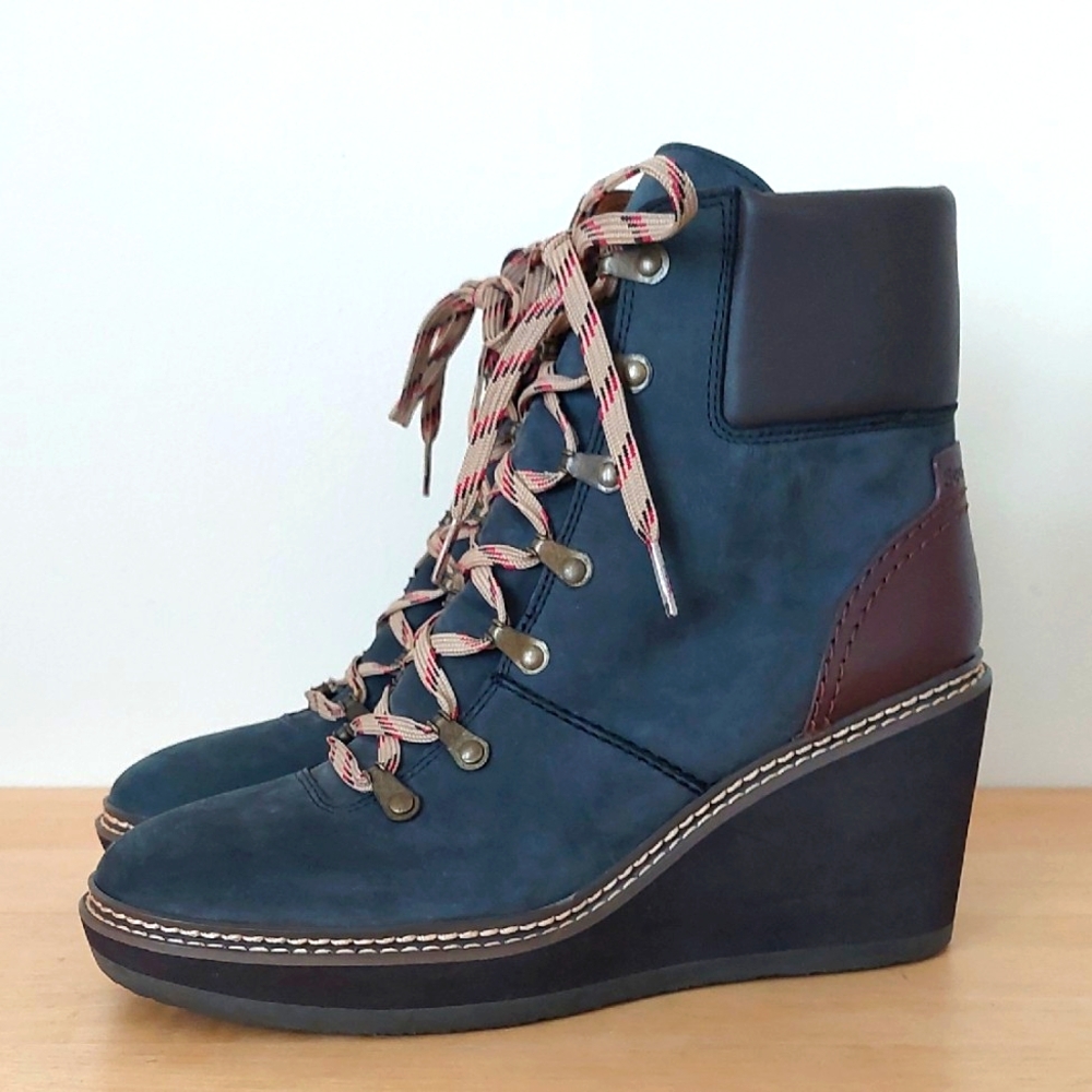 See By Chloe Blue Lace Up Boots with Wedge Heel and Soft Suede - Picture 1 of 16